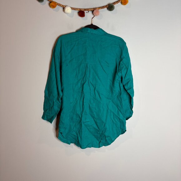 Eileen Fisher bright teal linen button down shirt - Picture 5 of 5